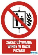 Tabliczka Zakaz używania windy w trakcie pożaru ZZ-50e/3971ZN
