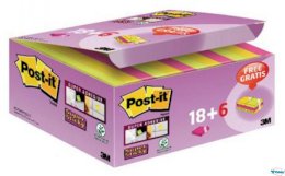 Karteczki samoprzylepne POST-IT_ Super Sticky (622-P24SSCOL), 47,6x47,6mm, 18+6x90 kart., mix kolorów, GRATIS