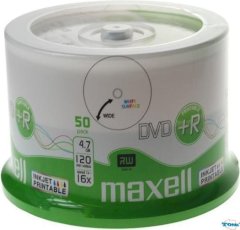 Płyta MAXELL DVD+R 4.7GB 16x, (50szt) PRINTABLE, white, do nadruku, cake 275702