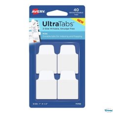 Ultra Tabs - samoprzylepne zakładki indeksujące, białe, 25,4x38, 40 szt., Avery Zweckform 74788