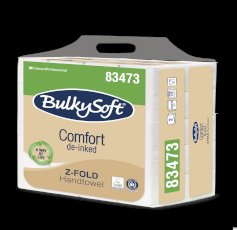 BulkySoft Comfort de-inked, celuloza z recyklingu, ręcznik papierowy, ZZ, 3 panelowy, 2W, 4x21,5cm, biały, 3000 listków, 83473